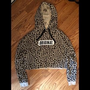 H & M- Leopard cropped graphic hoodie like new!